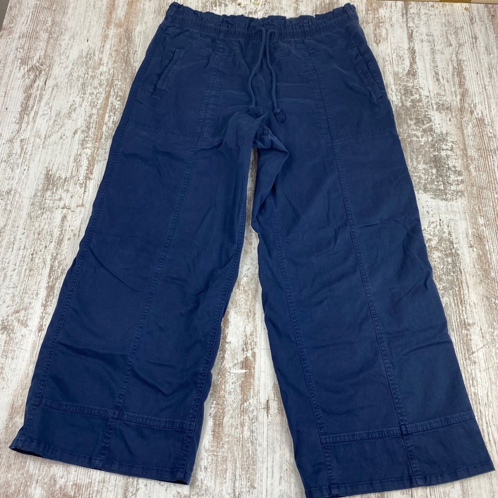 Sonoma Womens XL Navy Wide Leg Crop Pants Drawstring Lyocell Cotton Stretch